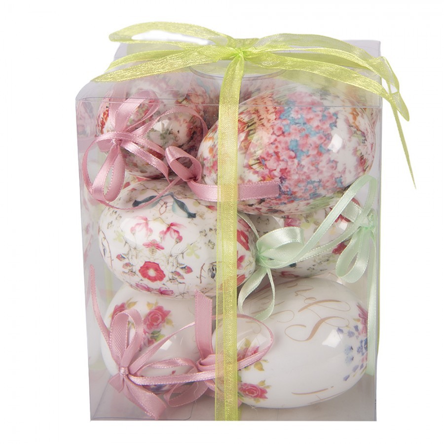 9ks dekorace bílé závěsné vajíčko s květy Hello Spring Egg - Ø 5*8 cm Clayre & Eef 9ks dekorace bílé závěsné vajíčko s květy Hello Spring Egg - Ø 5*8 cm Clayre & Eef