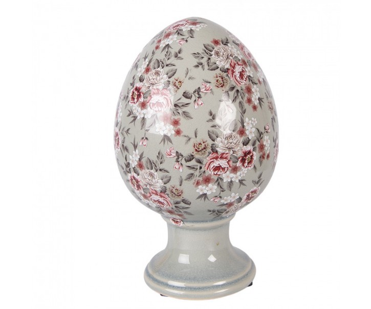 Zelené keramické vajíčko s květy Floria XL - Ø 17*28 cm Clayre & Eef
