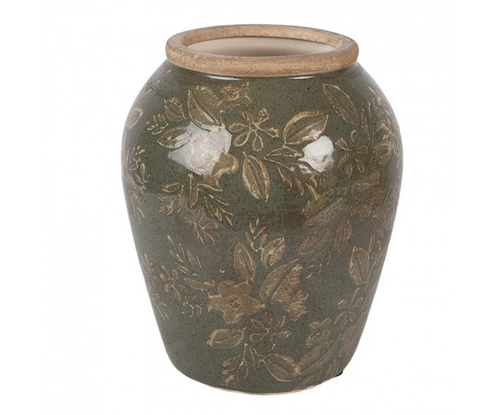 Zelená keramická váza s květy Timothée M - Ø 15*18 cm Clayre & Eef
