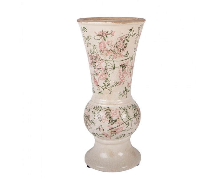 Béžová antik keramická váza s květy - Ø 15*32 cm Clayre & Eef