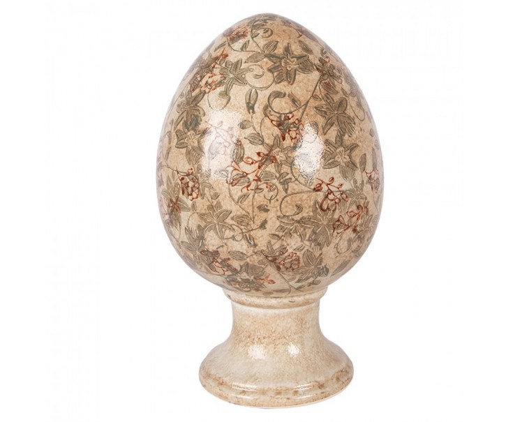 Béžové keramické vajíčko s květy Margaus XL - Ø 17*28 cm Clayre & Eef