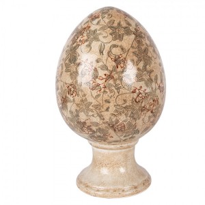 Béžové keramické vajíčko s květy Margaus XL - Ø 17*28 cm