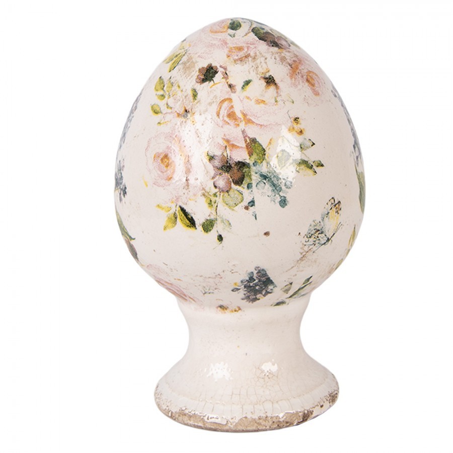 Béžové keramické vajíčko na podstavci s růžemi Rosina S - Ø 9*14 cm Clayre & Eef Béžové keramické vajíčko na podstavci s růžemi Rosina S - Ø 9*14 cm Clayre & Eef