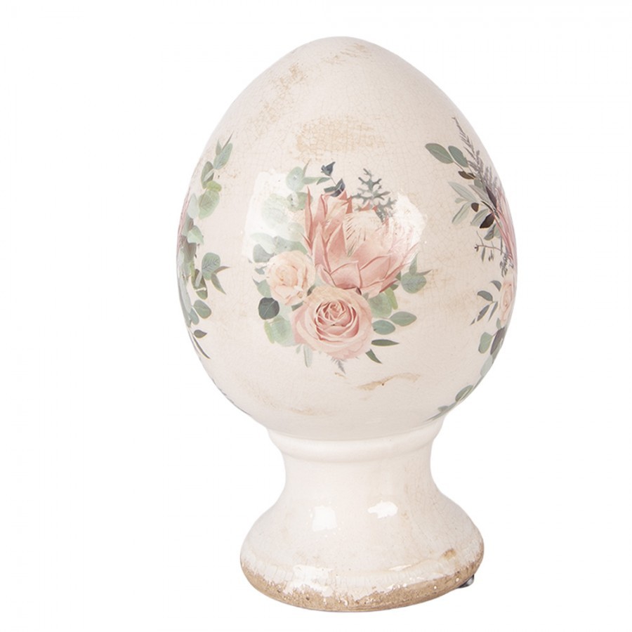 Béžové antik keramické vajíčko s květy Protea Eucalypt M - Ø 12*19 cm Clayre & Eef Béžové antik keramické vajíčko s květy Protea Eucalypt M - Ø 12*19 cm Clayre & Eef