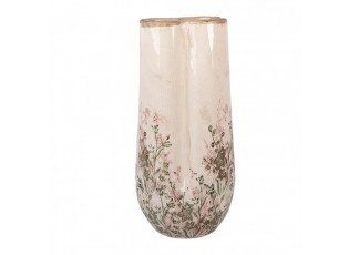 Béžová antik keramická váza s růžovo-zelenými květy L - Ø16*36 cm