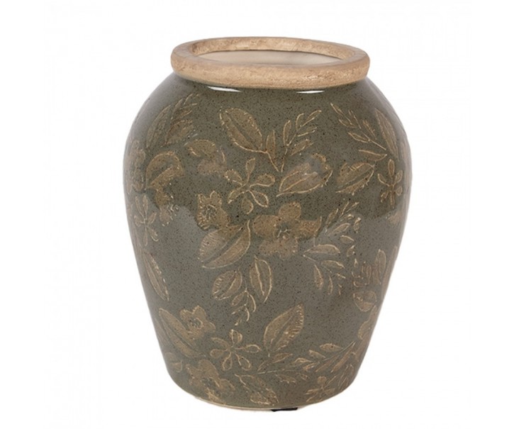 Zelená keramická váza s květy Timothée S - Ø 13*15 cm Clayre & Eef