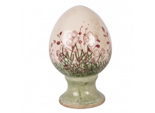 Béžové antik keramické vajíčko s květy Rustic Flower S - Ø 9*14 cm