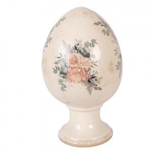 Béžové antik keramické vajíčko s květy Protea Eucalypt XL - Ø 17*28 cm