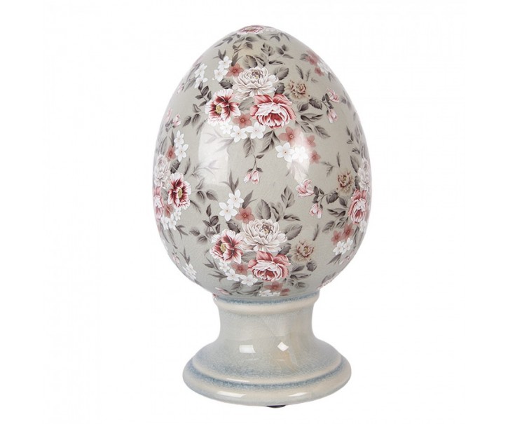 Zelené keramické vajíčko s květy Floria L - Ø 15*24 cm Clayre & Eef