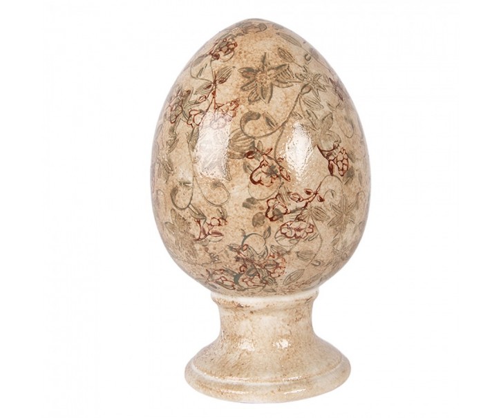 Béžové keramické vajíčko s květy Margaus L - Ø 15*24 cm Clayre & Eef
