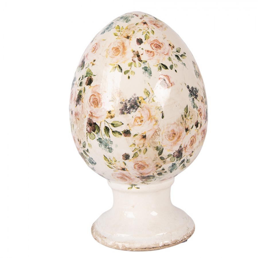 Béžové keramické vajíčko na podstavci s růžemi Rosina L - Ø 15*24 cm Clayre & Eef Béžové keramické vajíčko na podstavci s růžemi Rosina L - Ø 15*24 cm Clayre & Eef