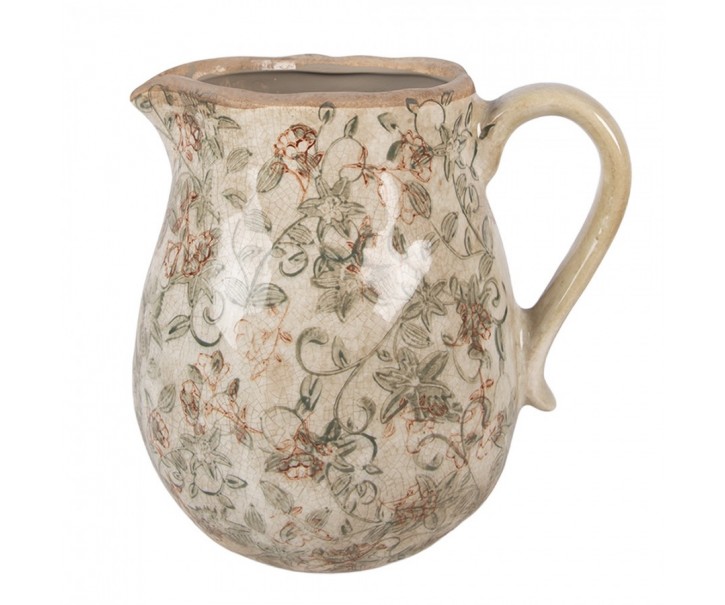 Béžový antik keramický džbán s květy Margaus L - 20*16*20 cm Clayre & Eef