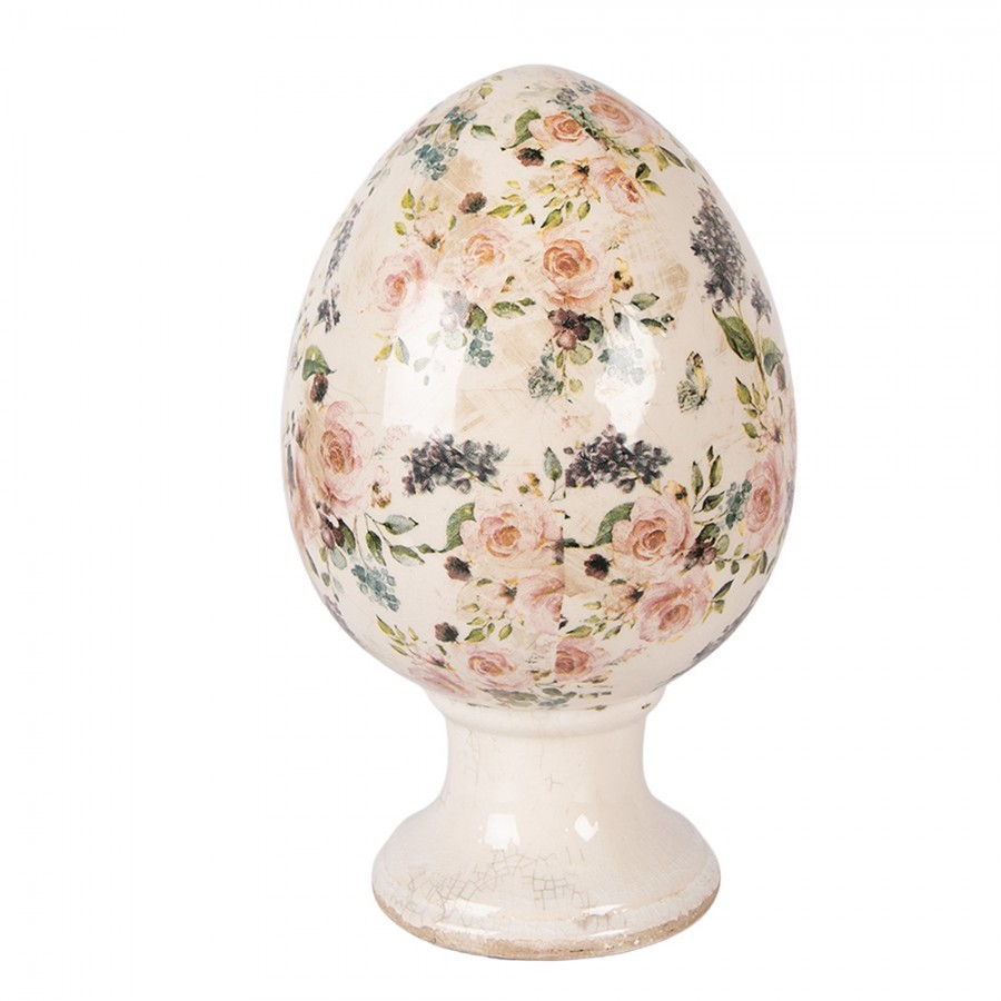 Béžové keramické vajíčko na podstavci s růžemi Rosina XL - Ø 17*28 cm Clayre & Eef Béžové keramické vajíčko na podstavci s růžemi Rosina XL - Ø 17*28 cm Clayre & Eef