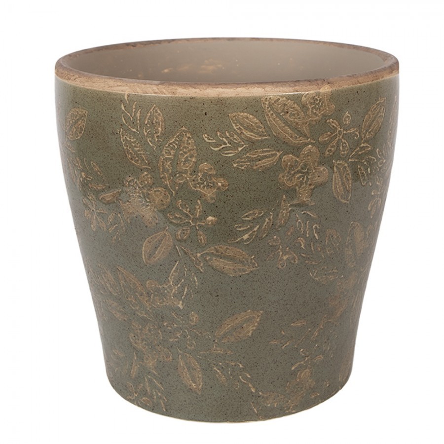 Zelený keramický obal na květináč s květy Timothée XL - Ø 18*17 cm