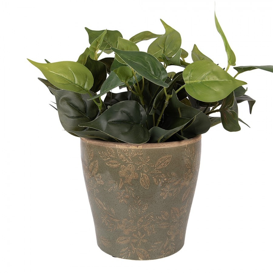 Zelený keramický obal na květináč s květy Timothée XL - Ø 18*17 cm Clayre & Eef Zelený keramický obal na květináč s květy Timothée XL - Ø 18*17 cm Clayre & Eef