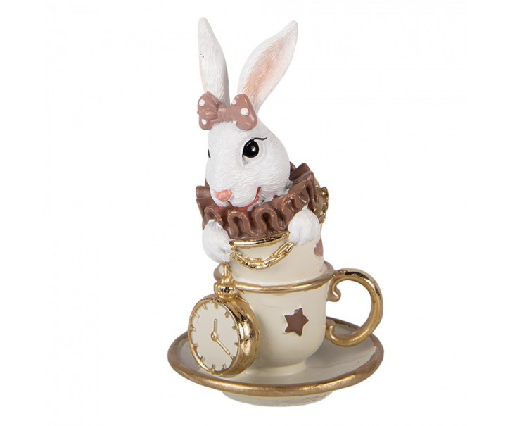 Dekorace bílý králík v šálku - 8*8*14 cm Clayre & Eef