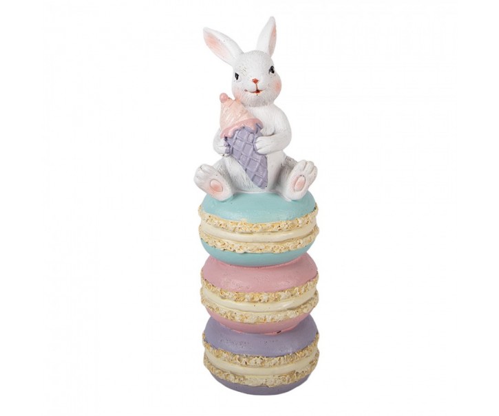 Dekorace bílý králík sedící na makronkách - 7*7*20 cm Clayre & Eef