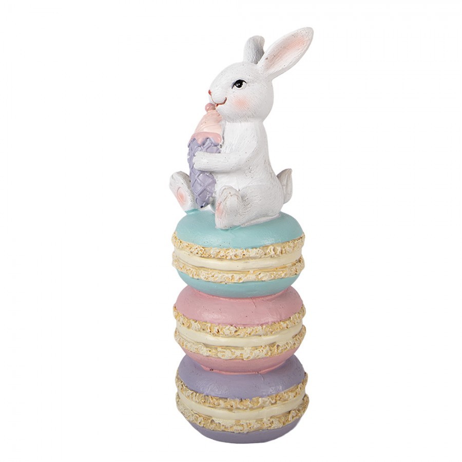 Dekorace bílý králík sedící na makronkách - 7*7*20 cm Clayre & Eef Dekorace bílý králík sedící na makronkách - 7*7*20 cm Clayre & Eef