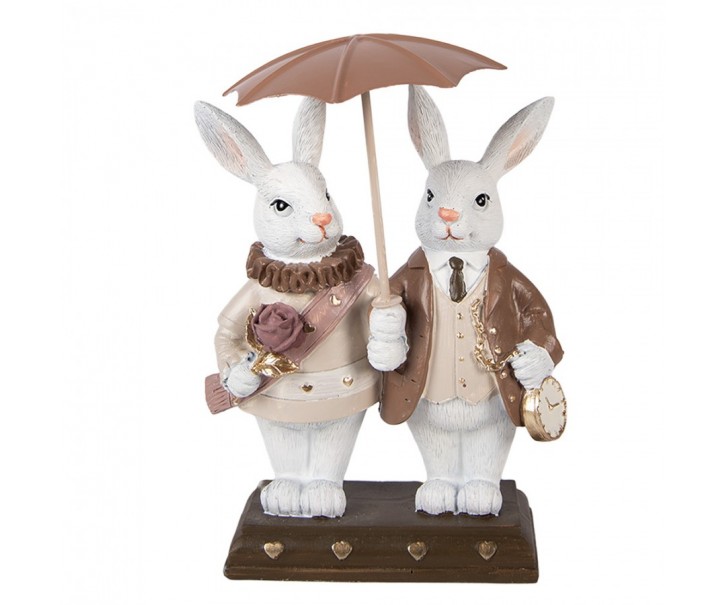 Dekorace králíčci s nůší a deštníkem - 13*6*16 cm Clayre & Eef