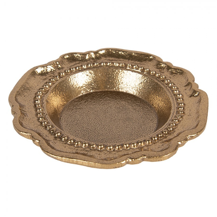 Zlatá antik dekorační kulatá miska podnos Raw Gold - Ø 12*2 cm Clayre & Eef Zlatá antik dekorační kulatá miska podnos Raw Gold - Ø 12*2 cm Clayre & Eef