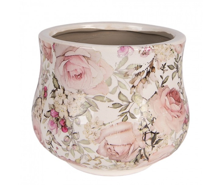 Keramický obal na květináč s růžemi Rosien M - Ø 18*15 cm Clayre & Eef