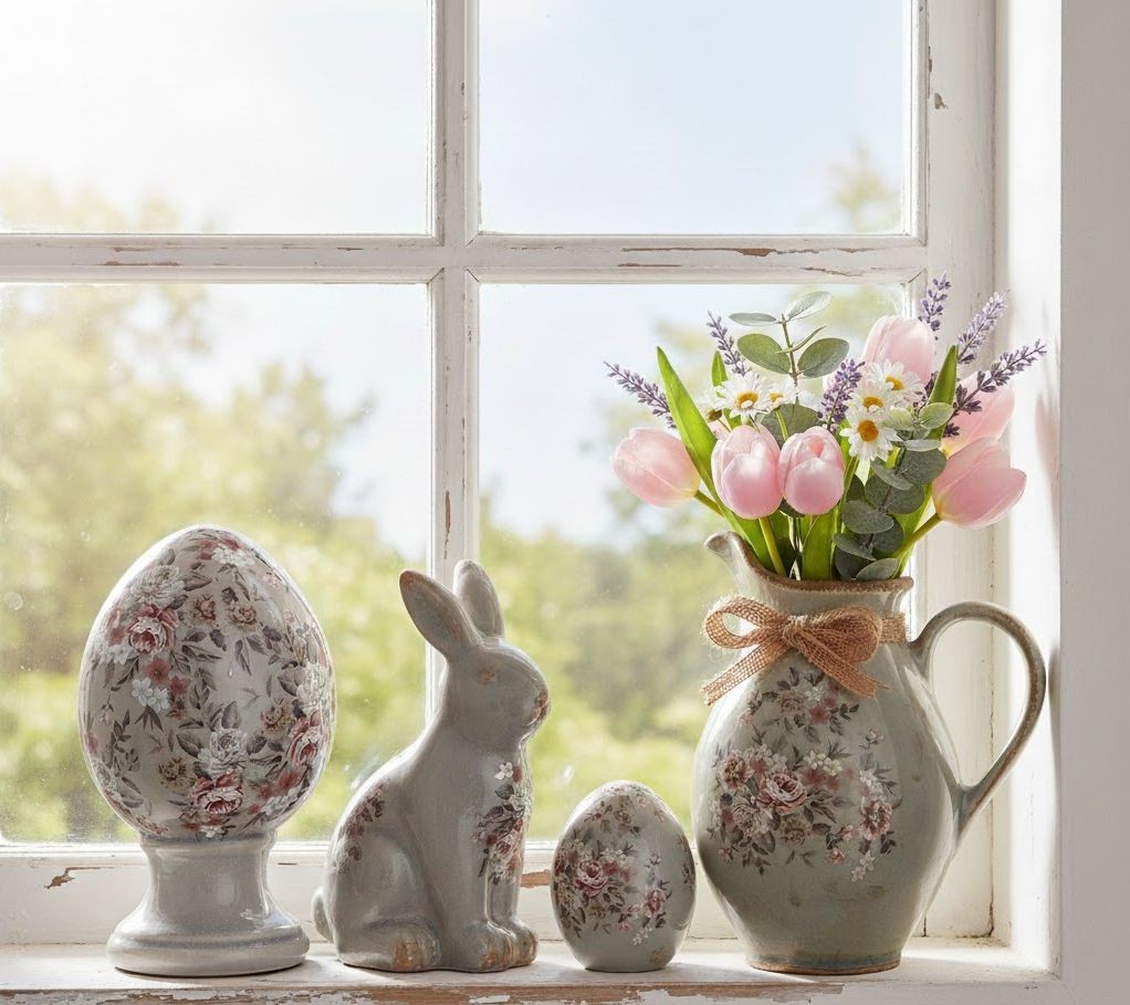 Zelené keramické vajíčko s květy Floria XL - Ø 17*28 cm Clayre & Eef Zelené keramické vajíčko s květy Floria XL - Ø 17*28 cm Clayre & Eef