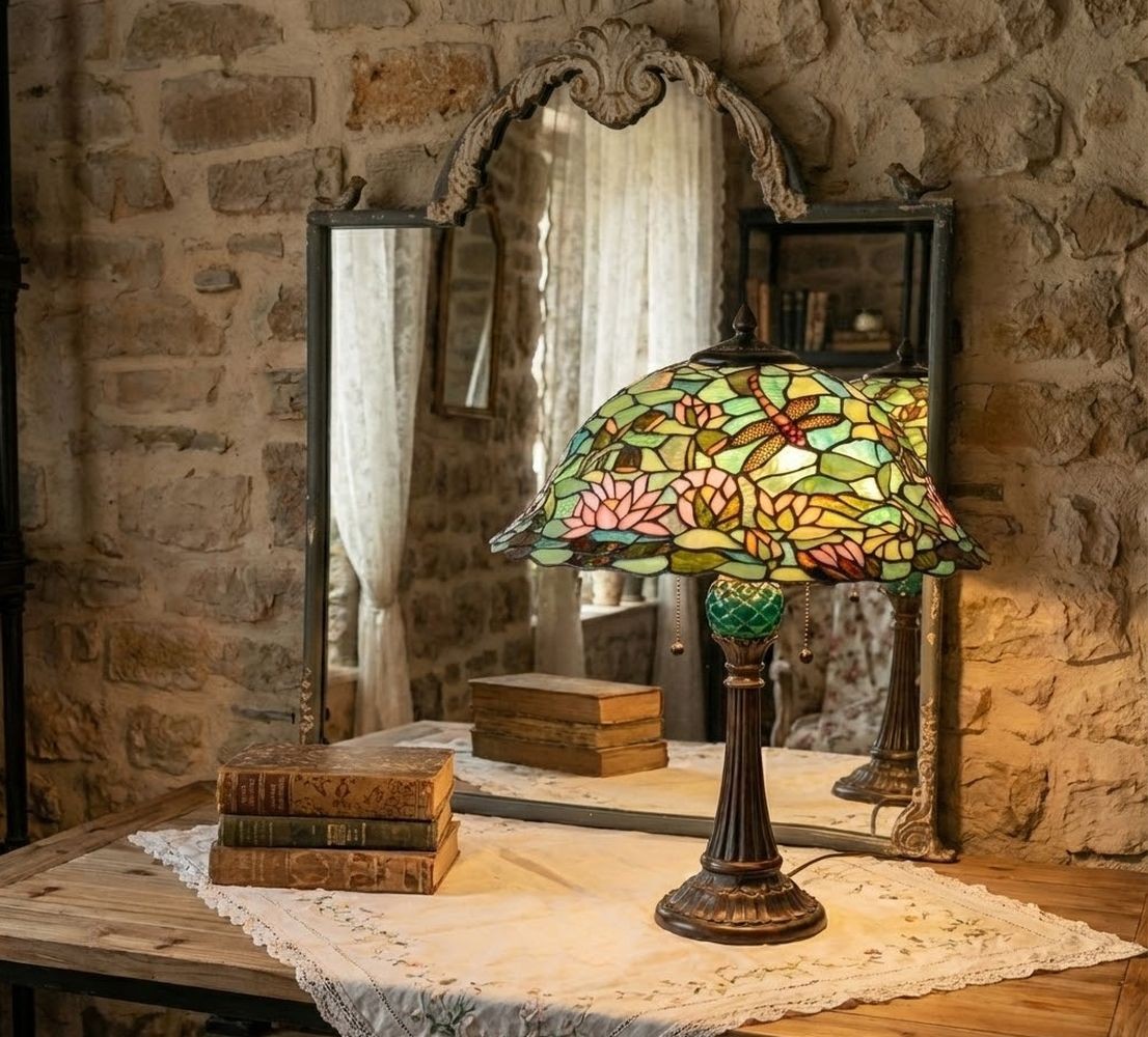 Stolní lampa Tiffany s tyrkysovým stínidlem Waterlily - Ø 47*60 cm Clayre & Eef Stolní lampa Tiffany s tyrkysovým stínidlem Waterlily - Ø 47*60 cm Clayre & Eef