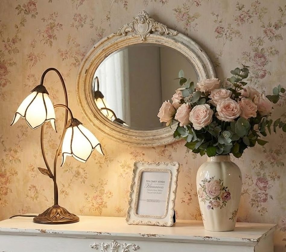 Bílá stolní lampa Tiffany Folwia White - 35*18*61 cm E14/max 2*25W Clayre & Eef Bílá stolní lampa Tiffany Folwia White - 35*18*61 cm E14/max 2*25W Clayre & Eef