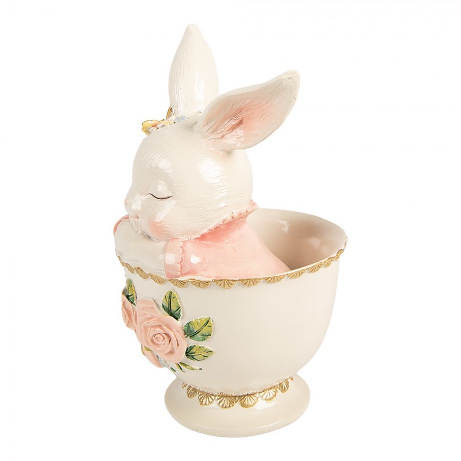 Dekorace králík v šálku s růžemi - 16*13*22 cm Clayre & Eef Dekorace králík v šálku s růžemi - 16*13*22 cm Clayre & Eef