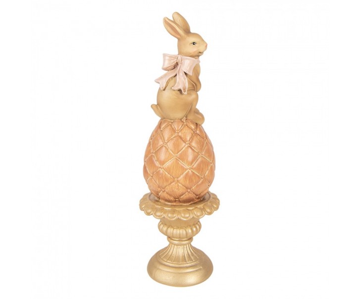 Hnědá antik dekorace králík na vajíčku na podstavci - Ø 8*27 cm Clayre & Eef