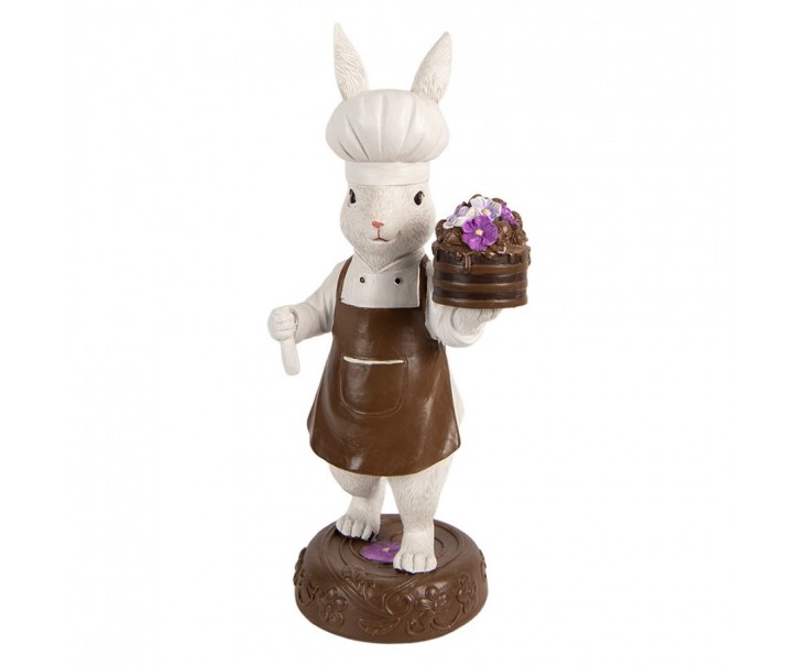 Dekorace králík s čoko dortem a maceškami - 15*11*32 cm Clayre & Eef