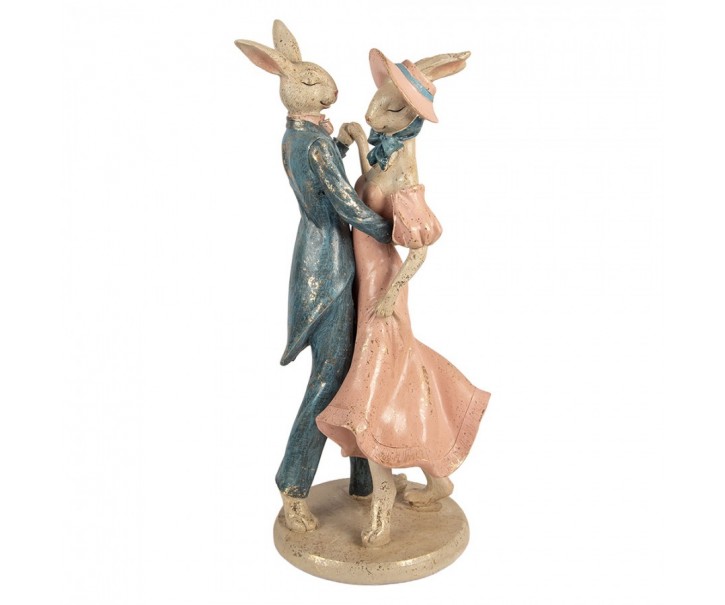 Dekorace tančící králičí pár v šatech se zlatou patinou - 20*18*47 cm Clayre & Eef