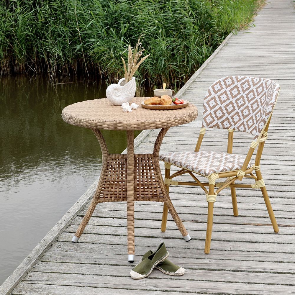 Venkovní latté bistro židle La Rochelle s výpletem - 62*53*82 cm Chic Antique Venkovní latté bistro židle La Rochelle s výpletem - 62*53*82 cm Chic Antique