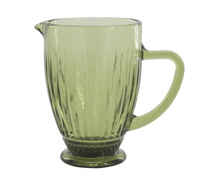 Zelený skleněný džbán s vroubky Saint-Émilion - 12*20 cm / 1000 ml Chic Antique