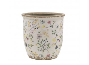 Béžový antik keramický obal květináč s květy Cavaillon M - Ø 14,5*14,5 cm