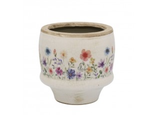 Béžový antik keramický obal květináč s květy Fleurville S - Ø 12*10 cm