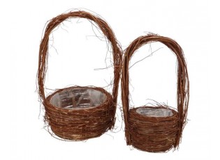 2ks hnědý proutěný košík květináč s uchy - Ø 25*43 / Ø 16*35cm