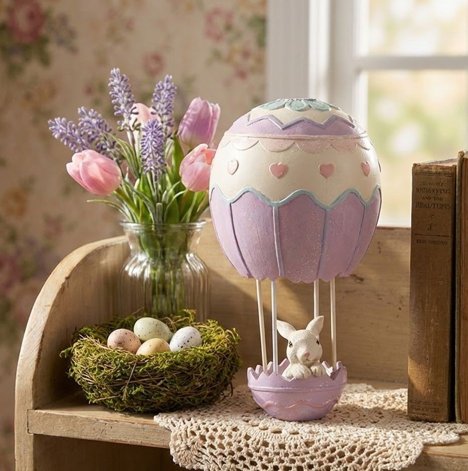 Fialová dekorace králík v balónu - Ø12*20 cm Clayre & Eef Fialová dekorace králík v balónu - Ø12*20 cm Clayre & Eef