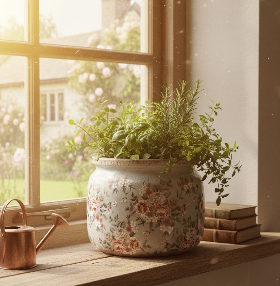 Zelený keramický dekorační květináč s květy Floria L - Ø 20*15 cm Clayre & Eef Zelený keramický dekorační květináč s květy Floria L - Ø 20*15 cm Clayre & Eef