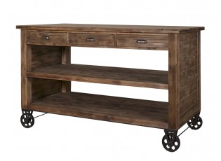 Hnědý antik dřevěný vozík ostrůvek na kolečkách Elloa - 150*70*90 cm