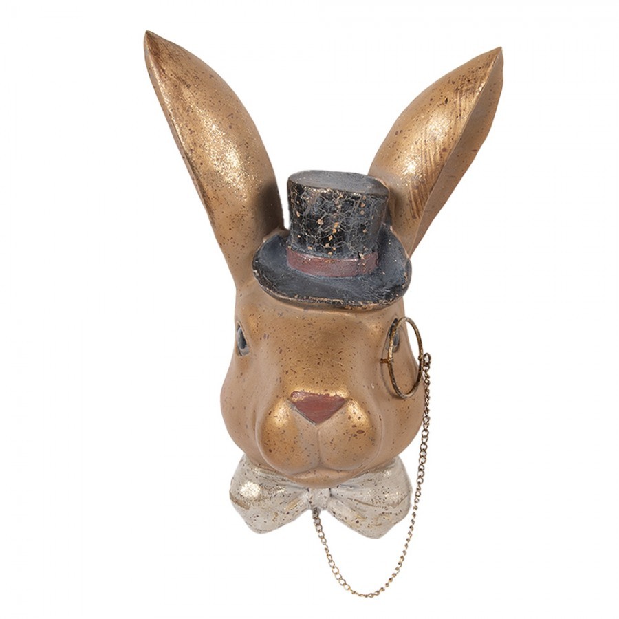Nástěnná dekorace hnědá zaječí hlava s kloboukem - 17*11*25 cm