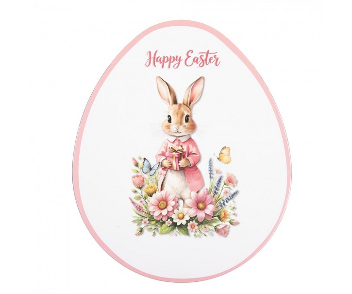 Dekorační plastový velikonoční talíř ve tvaru vajíčka Happy Easter - 35*29*1 cm Clayre & Eef