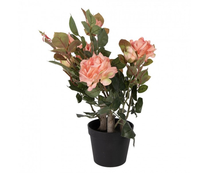 Dekorační květina růže v květináči s růžovými květy Rose pink - 20*20*55 cm Clayre & Eef