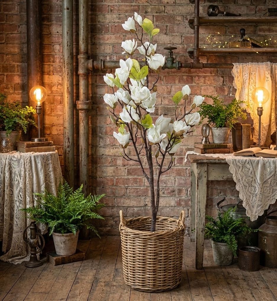Dekorační stromek Magnolia s bílými květy - 20*15*120 cm Clayre & Eef Dekorační stromek Magnolia s bílými květy - 20*15*120 cm Clayre & Eef
