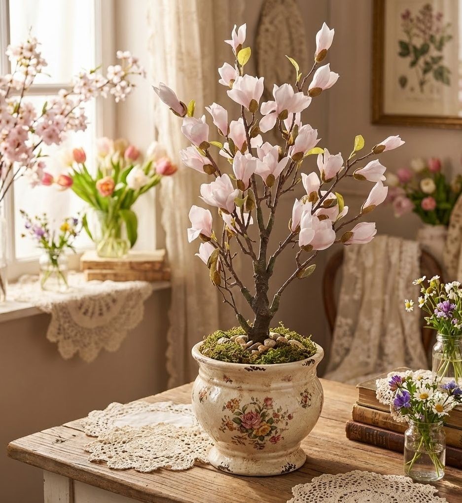 Dekorační stromek Magnolia s narůžovělými květy - 20*20*75 cm Clayre & Eef Dekorační stromek Magnolia s narůžovělými květy - 20*20*75 cm Clayre & Eef