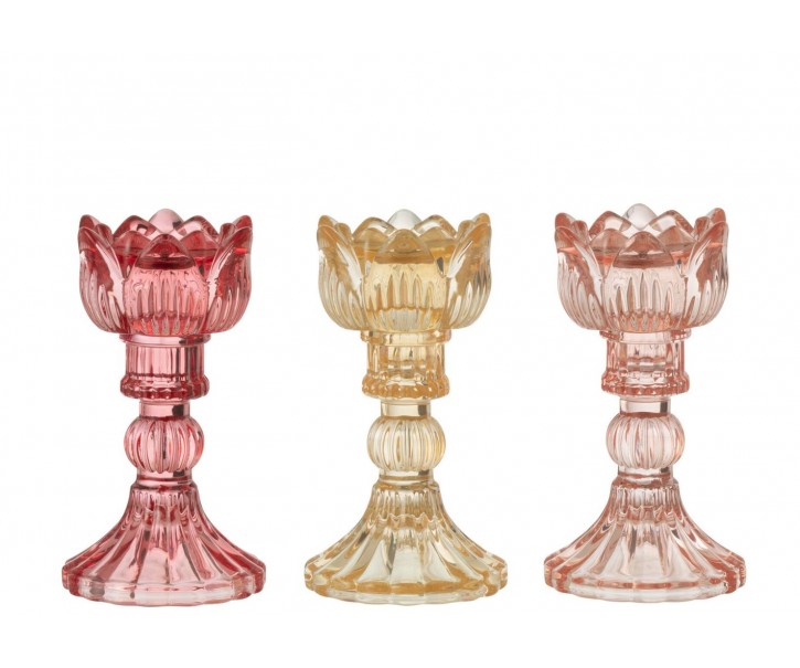 3ks růžový mix skleněný svícen Vintage Chantal S - Ø 9*15 cm J-Line by Jolipa