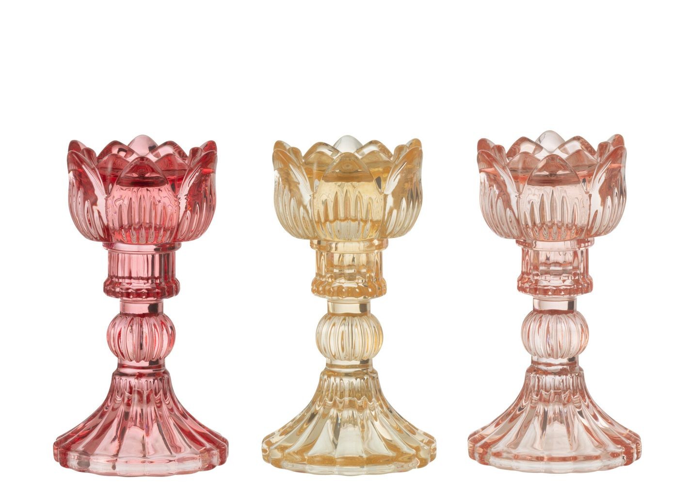 3ks růžový mix skleněný svícen Vintage Chantal S - Ø 9*15 cm