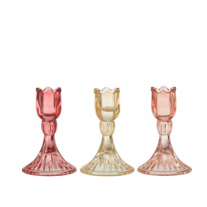 3ks růžový mix skleněný svícen tulipán Tulippo - Ø 8*12 cm