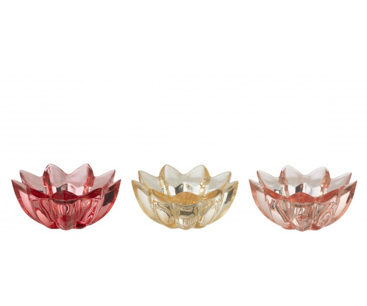 3ks růžový mix skleněný svícen na čajovku ve tvaru květu - Ø 10*5 cm J-Line by Jolipa