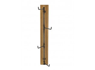 Nástěnný dřevěný věšák se 4mi kovovými háky Mondy - 15*15*50 cm